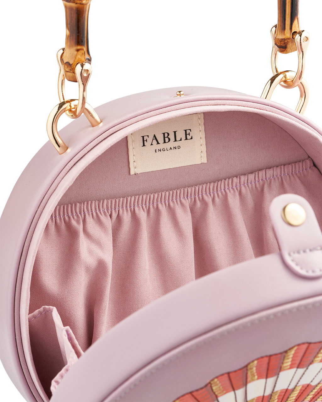 Embroidered Shell Lilac Bamboo Top Handle Bag