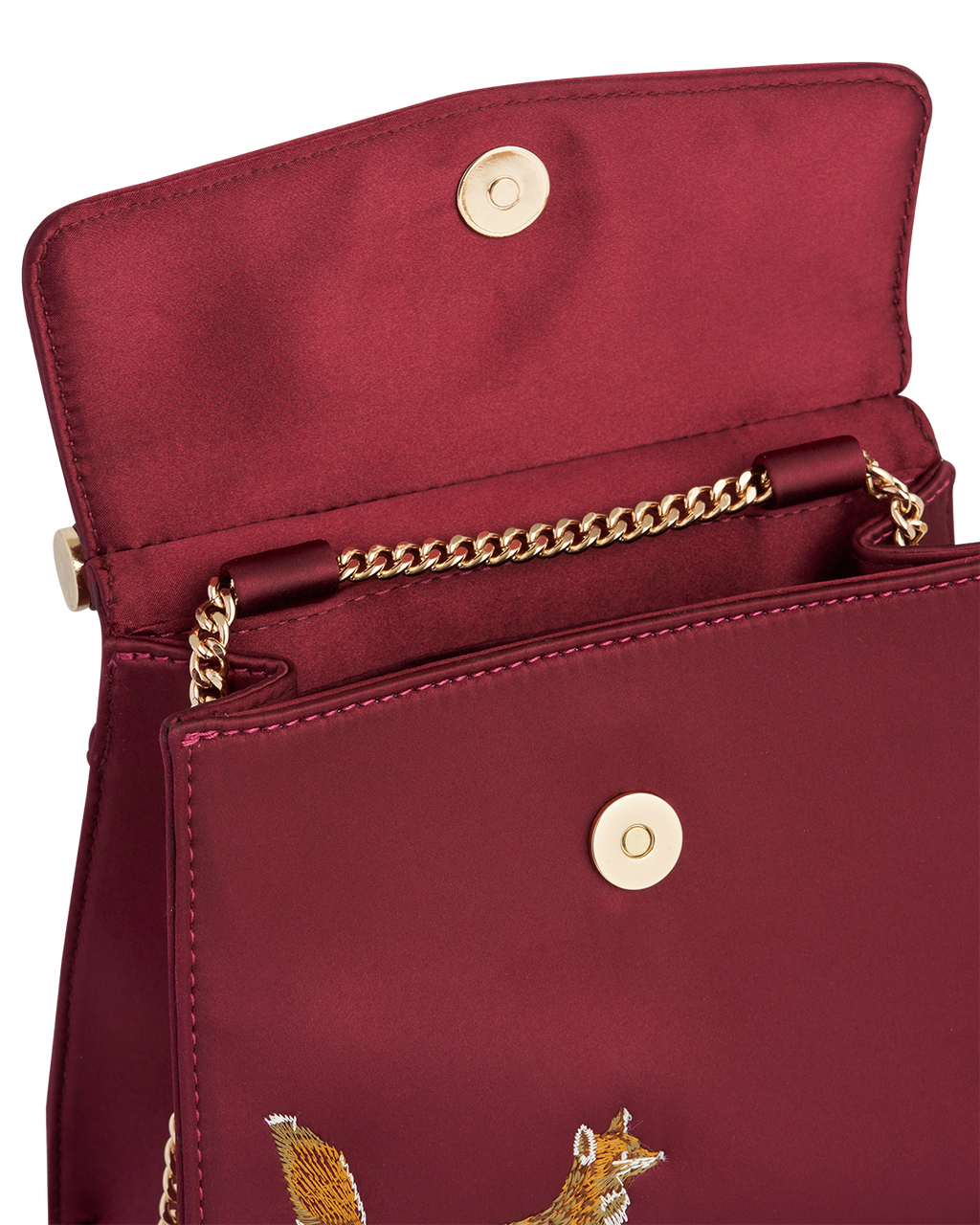 Fox & Mushroom Embroidered Burgundy Satin Tote