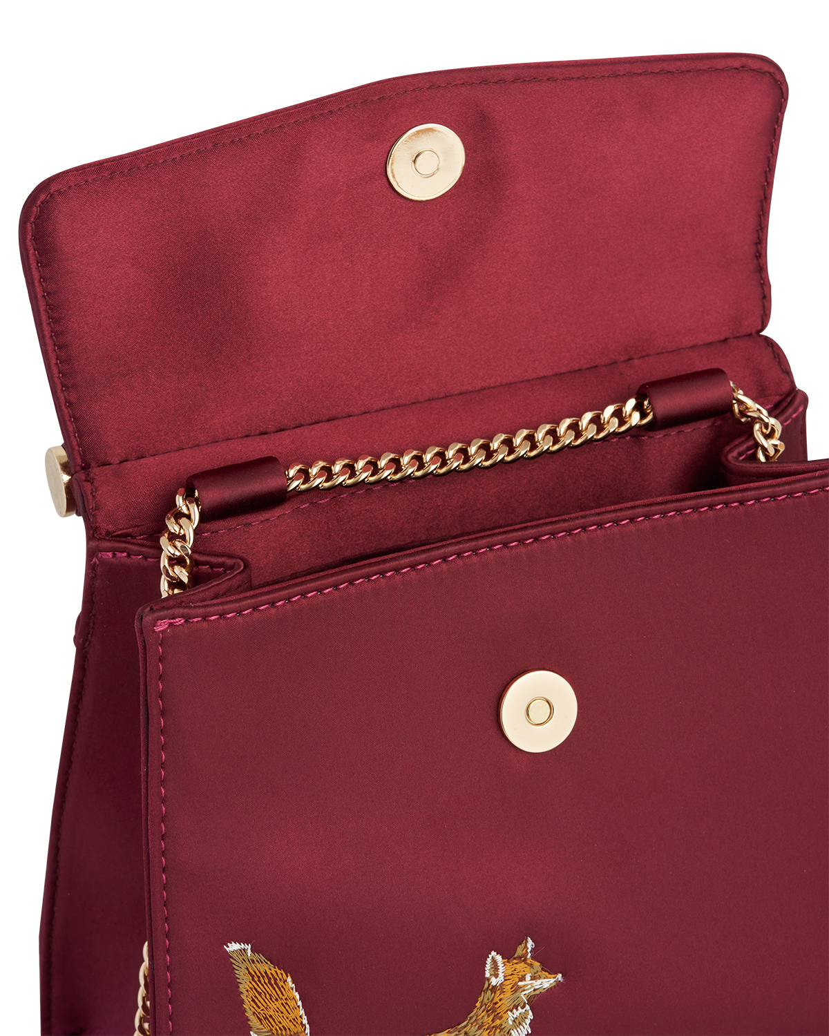 Fox & Mushroom Embroidered Burgundy Satin Tote