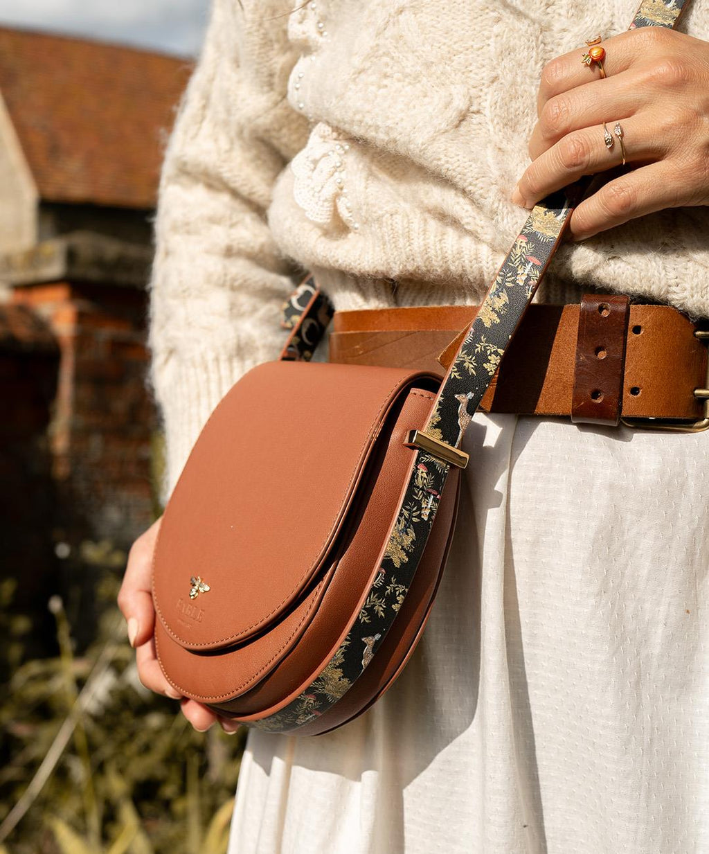 Woodland Toile Saddle Bag - Tan