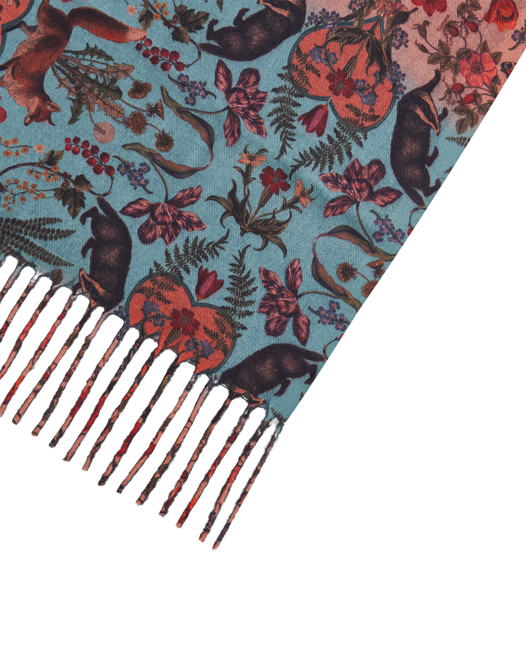 Teal Folksy Fox Teal Tassel Scarf