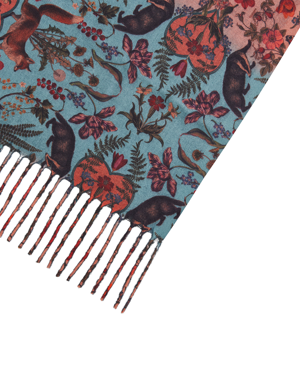 Teal Folksy Fox Teal Tassel Scarf
