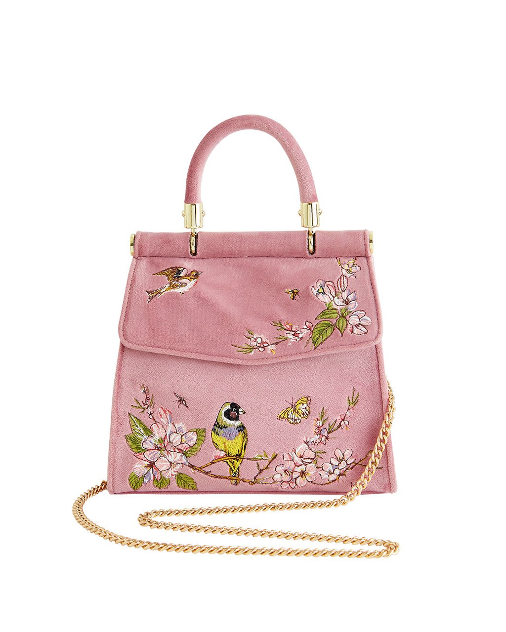 Morning Song Bird Embroidered Mini Pink Tote