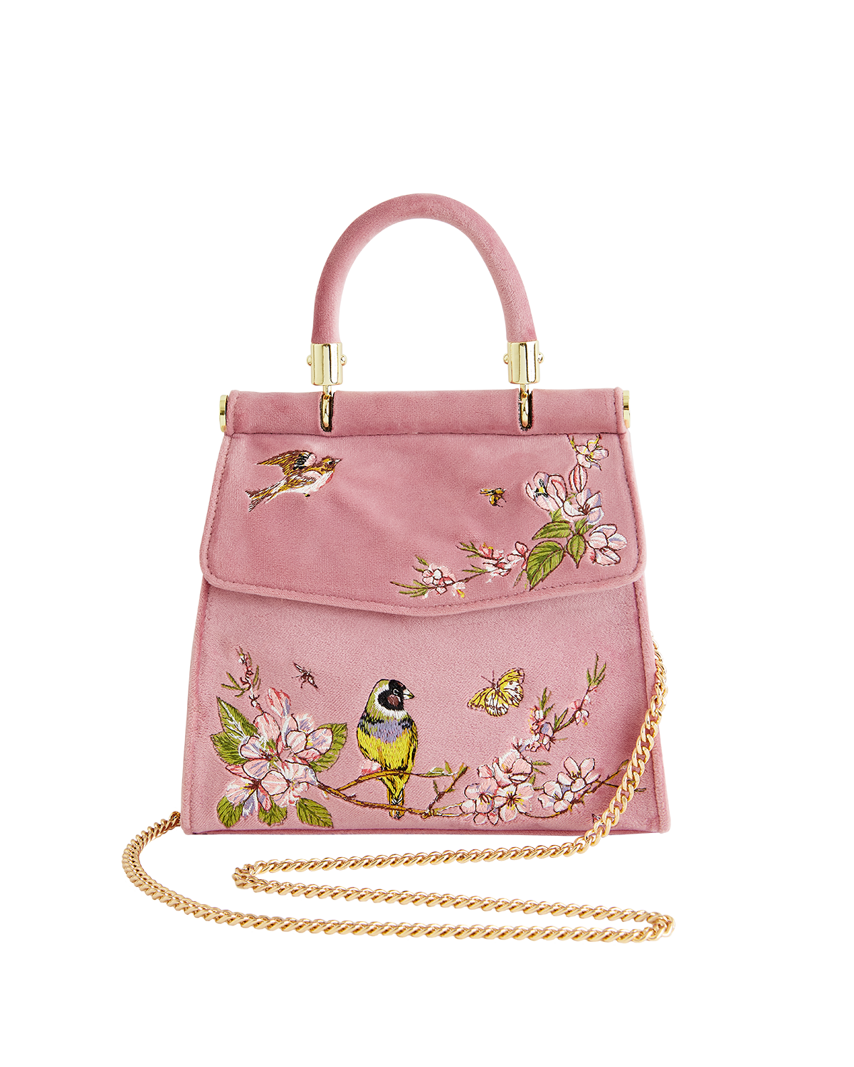 Morning Song Bird Embroidered Mini Pink Tote